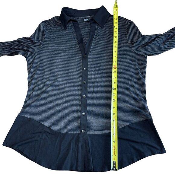 Yansi Fugel Women's Sweater Button Up Striped Black V-neck Stretch Sz XL - Picture 6 of 9